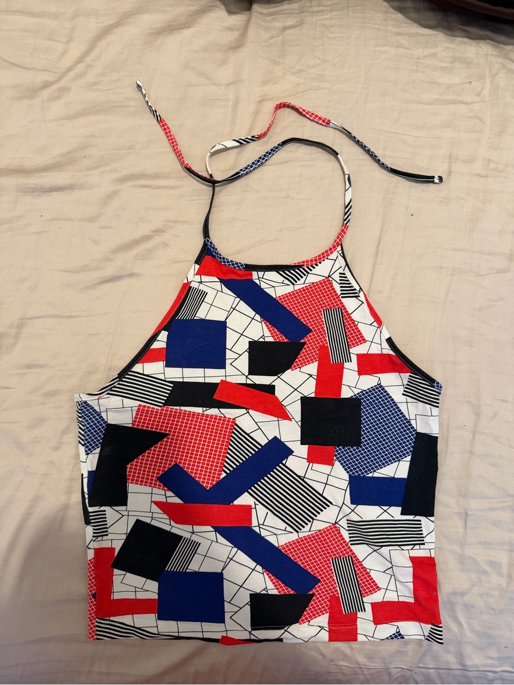 Monki Red, Blue & Black Geometric Halter Tank